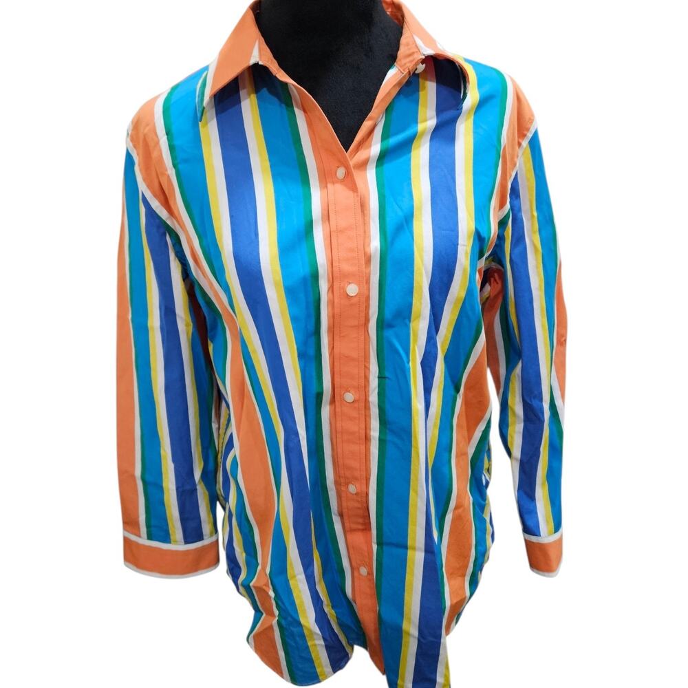 Lauren Ralph Lauren Multicolored Bold Stripe Cotton Button Front Top Large